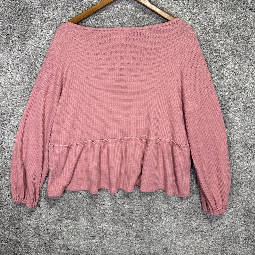 Sadie & Sage Women’s Waffle Knit Boxy Peplum Blouse Top Medium Pink - Picture 6 of 14